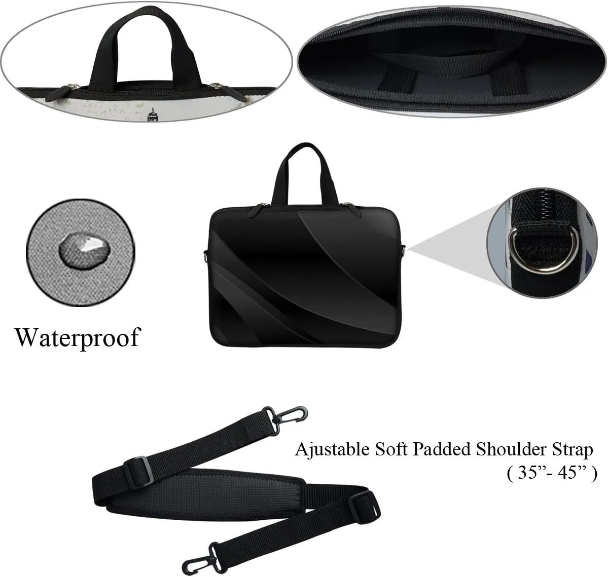 Meffort Inc 12 Inch Neoprene Laptop Sleeve Bag - Water Resistant, Hidden Handle, Adjustable Shoulder Strap, Dual Zipper, Fits Up to 11.6” - 12" Laptops - Black Gray