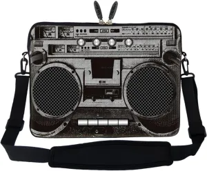 Meffort Inc 14 14.1 Inch Neoprene Laptop Sleeve Bag Carrying Case with Hidden Handle and Adjustable Shoulder Strap (Cassette Player)
