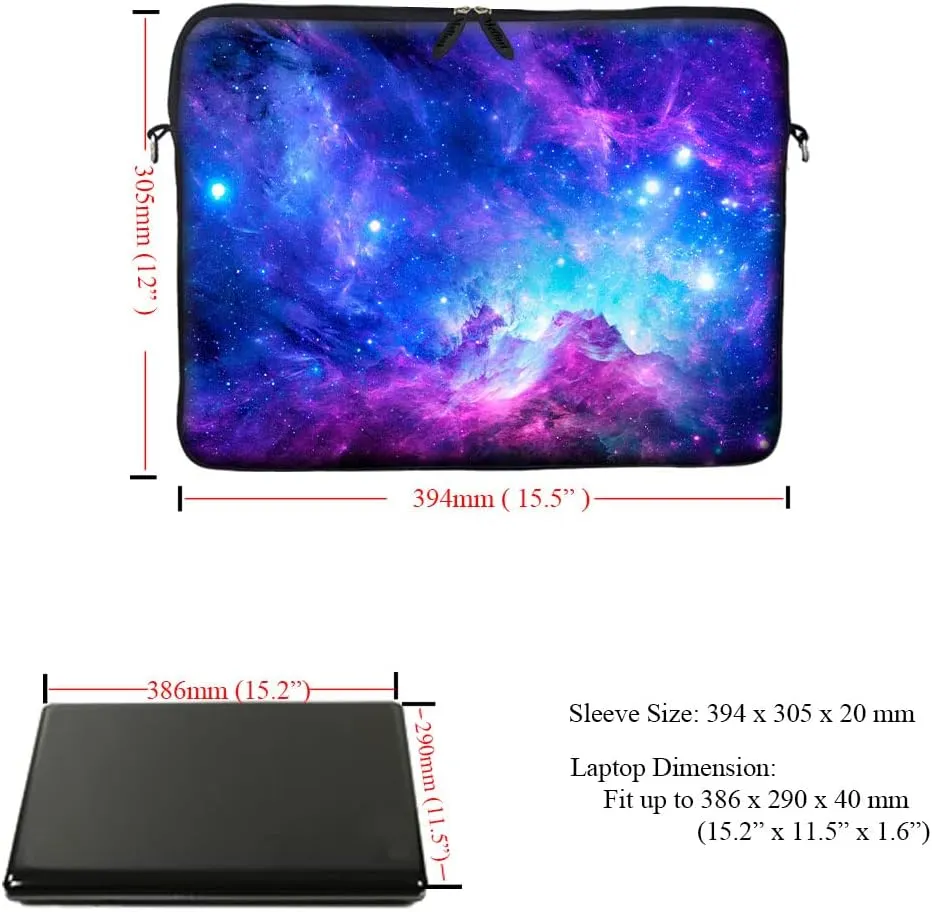 Meffort Inc 15 15.6 inch Neoprene Laptop Sleeve Bag Carrying Case with Hidden Handle and Adjustable Shoulder Strap - Galaxy
