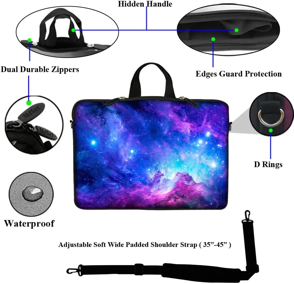 Meffort Inc 15 15.6 inch Neoprene Laptop Sleeve Bag Carrying Case with Hidden Handle and Adjustable Shoulder Strap - Galaxy