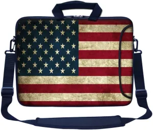 Meffort Inc 15.6 Inch Neoprene Laptop Bag – Water Resistant, Reinforced Zipper, Adjustable Shoulder Strap, Extra Side Pocket, Fits 15 to 15.6 Inch Laptops - USA Flag