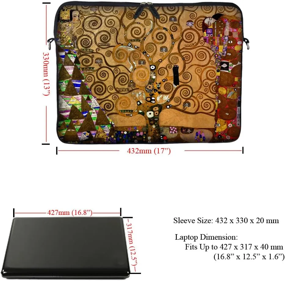 Meffort Inc 17 17.3 inch Neoprene Laptop Sleeve Bag Carrying Case with Hidden Handle and Adjustable Shoulder Strap - Klimt Tree of Life