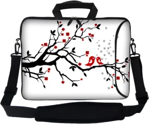 Meffort Inc 17 Inch Neoprene Laptop Bag with Extra Side Pocket, Soft Carrying Handle & Removable Shoulder Strap Fit 16" to 17.3" Size - Loving Birds