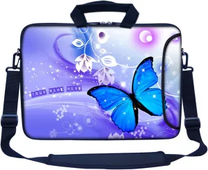 Meffort Inc Custom/Personalized Laptop Bag with Side Pocket & Shoulder Strap for Notebook Ultrabook Chromebook, Customized Your Name (10 Inch, Blue Butterflies)