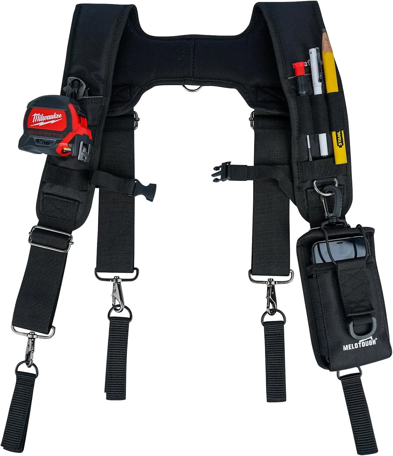 MELOTOUGH Tool Belt Suspenders Construction Bag Suspenders Padded Work belt Suspenders for Carpenter/Electrician/Roofing/Farmer work Suspension Rig(H Back)