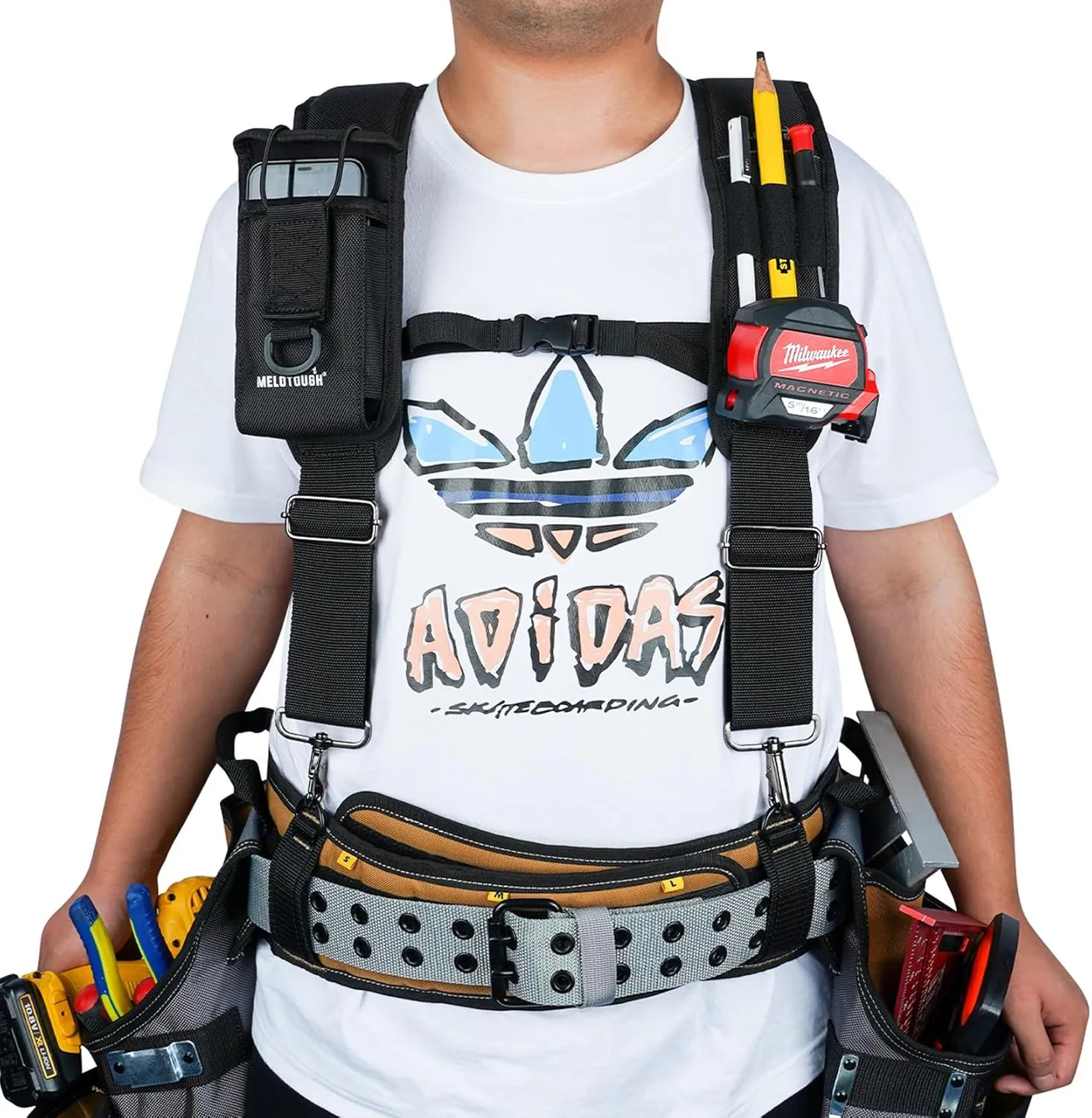 MELOTOUGH Tool Belt Suspenders Construction Bag Suspenders Padded Work belt Suspenders for Carpenter/Electrician/Roofing/Farmer work Suspension Rig(H Back)