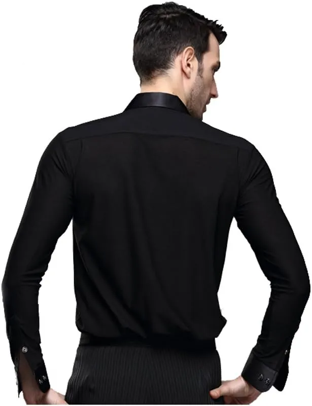 Men Long Sleeves Black Velvet Latin Ballroom Dance Shirts Suit Chacha Rumba Samba