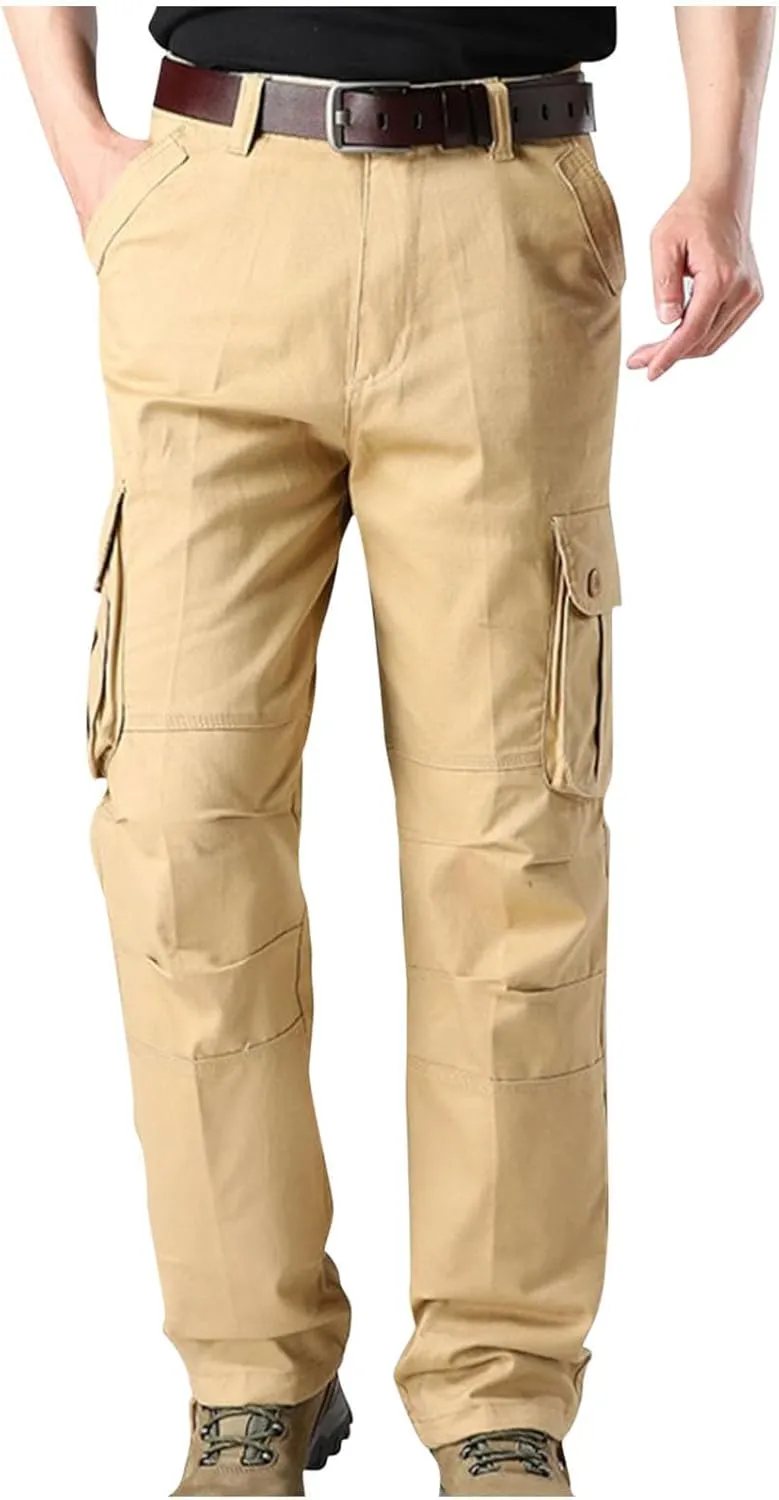 Men Outdoor Cargo Pant Straight Leg Basic Casual Tactical Pant Hiking Classic Fit Jogger with Multi Pockets