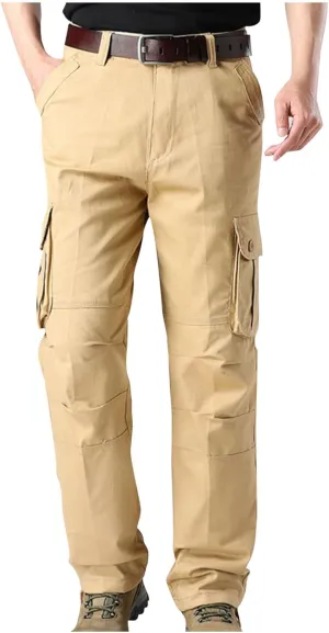 Men Outdoor Cargo Pant Straight Leg Basic Casual Tactical Pant Hiking Classic Fit Jogger with Multi Pockets