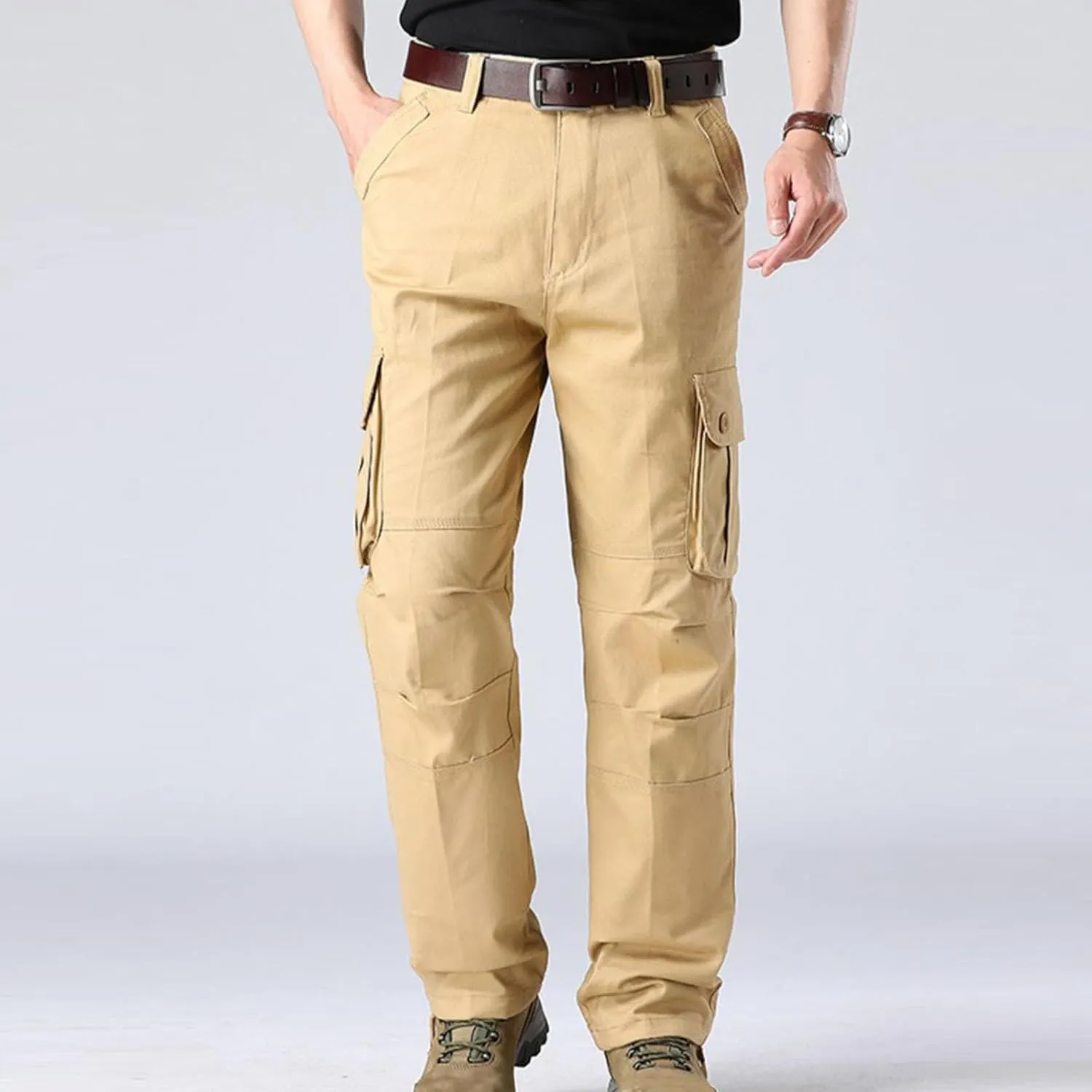 Men Outdoor Cargo Pant Straight Leg Basic Casual Tactical Pant Hiking Classic Fit Jogger with Multi Pockets