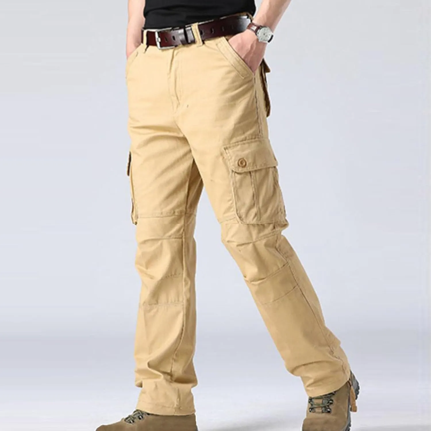 Men Outdoor Cargo Pant Straight Leg Basic Casual Tactical Pant Hiking Classic Fit Jogger with Multi Pockets