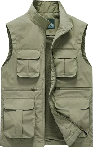 Men Utility Cargo Vest Outdoor Lightweight Multi-Pocketed Fishing Safari Travel Work Photo Vest Outerwear Man Vests