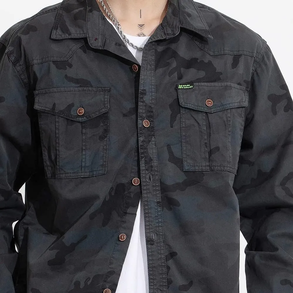 Men's Camouflage Military Shirts Relaxed Fit Multi Pockets Cotton Long Sleeves Shirts