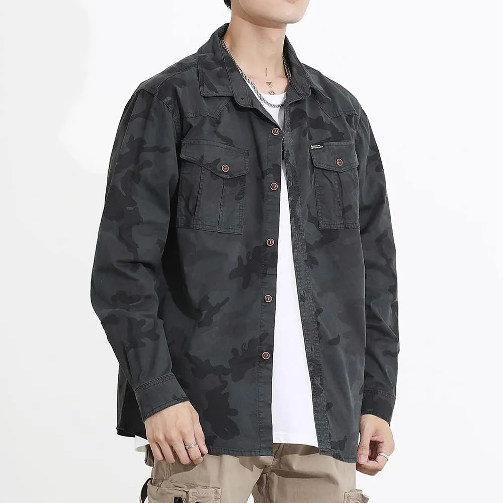 Men's Camouflage Military Shirts Relaxed Fit Multi Pockets Cotton Long Sleeves Shirts