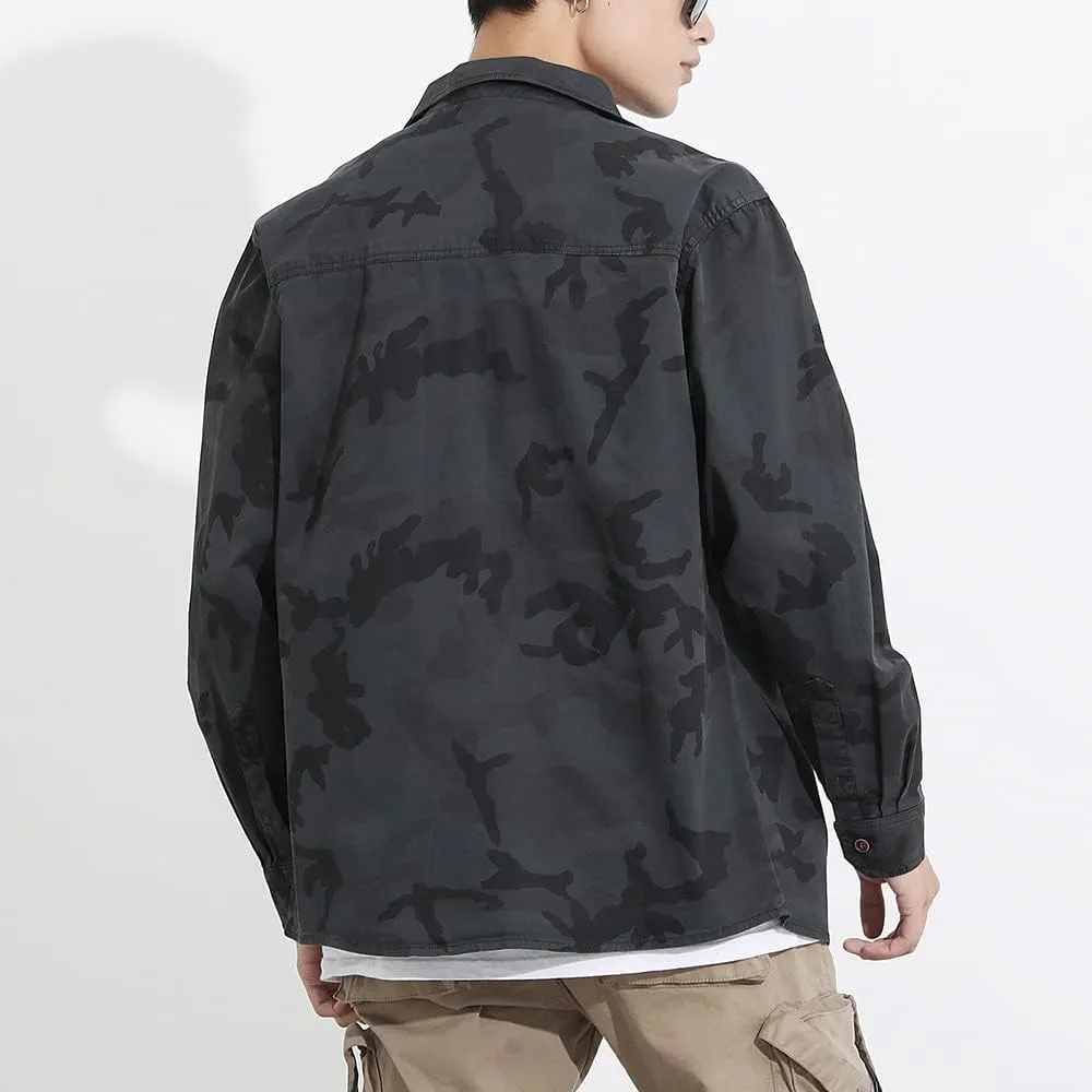 Men's Camouflage Military Shirts Relaxed Fit Multi Pockets Cotton Long Sleeves Shirts