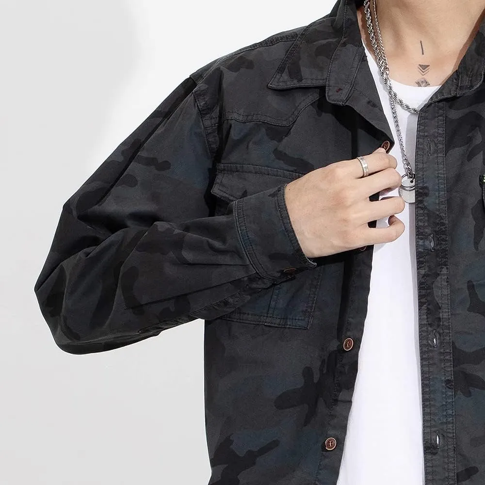 Men's Camouflage Military Shirts Relaxed Fit Multi Pockets Cotton Long Sleeves Shirts