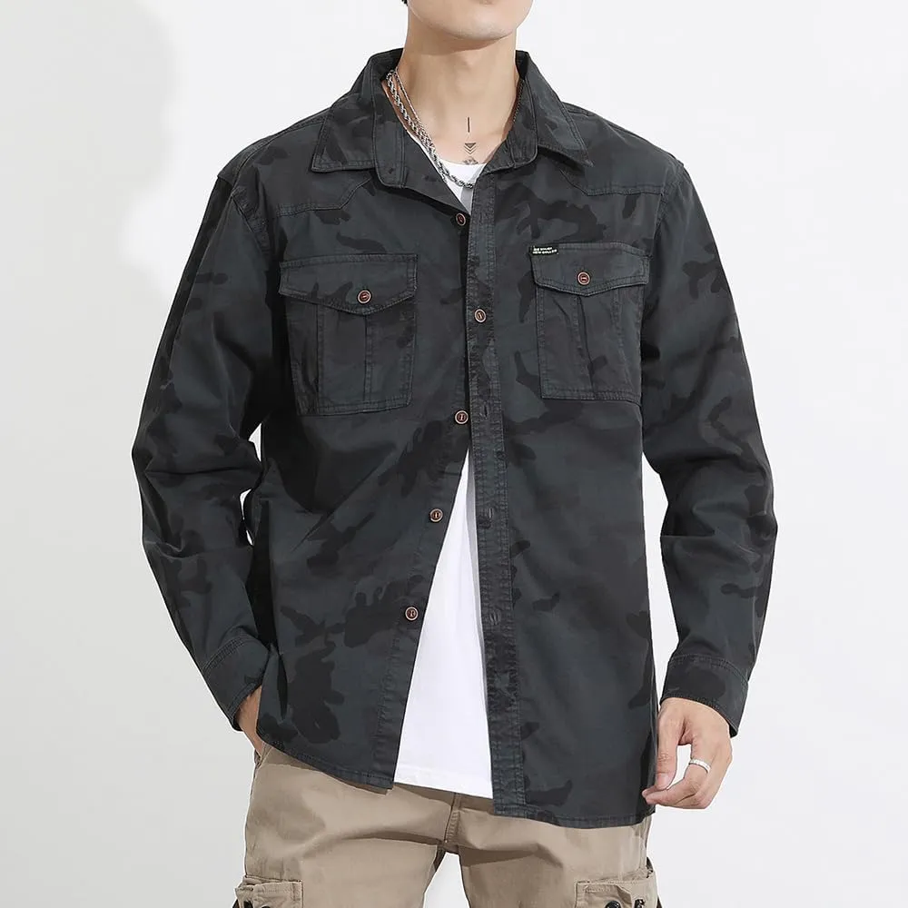 Men's Camouflage Military Shirts Relaxed Fit Multi Pockets Cotton Long Sleeves Shirts