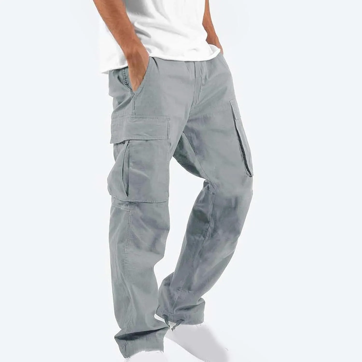 Mens Cargo Pants Casual Baggy Utility Work Hiking Joggers Athletic Big and Tall Sweatpants with Multi Pockets