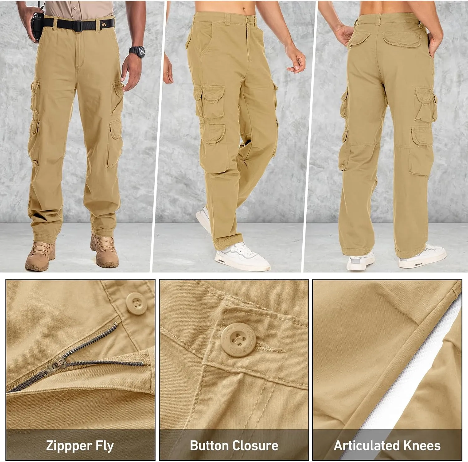 Men's Cargo Pants Cotton Ripstop Hiking Work Pants Comfort Casual Outdoor Pants with Multi Pockets