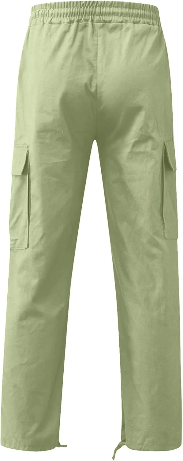 Mens Cargo Pants Waist Drawstring Casual Joggers Loose Baggy Work Hiking Fishing Travel Utility Outdoor Sweatpants