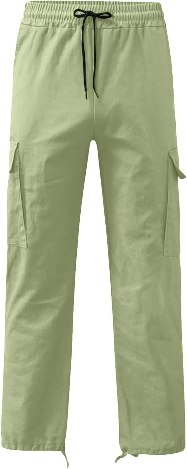 Mens Cargo Pants Waist Drawstring Casual Joggers Loose Baggy Work Hiking Fishing Travel Utility Outdoor Sweatpants
