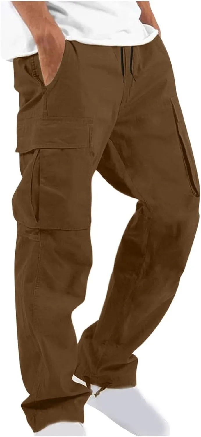 Mens Cargo Pants Waist Drawstring Casual Joggers Loose Baggy Work Hiking Fishing Travel Utility Outdoor Sweatpants