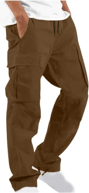 Mens Cargo Pants Waist Drawstring Casual Joggers Loose Baggy Work Hiking Fishing Travel Utility Outdoor Sweatpants