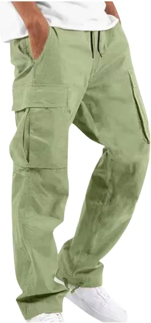 Mens Cargo Pants Waist Drawstring Casual Joggers Loose Baggy Work Hiking Fishing Travel Utility Outdoor Sweatpants