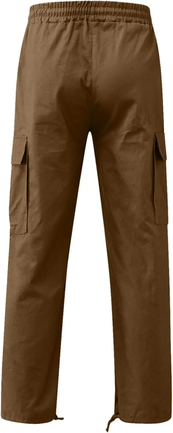 Mens Cargo Pants Waist Drawstring Casual Joggers Loose Baggy Work Hiking Fishing Travel Utility Outdoor Sweatpants