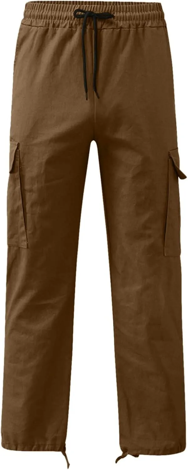 Mens Cargo Pants Waist Drawstring Casual Joggers Loose Baggy Work Hiking Fishing Travel Utility Outdoor Sweatpants