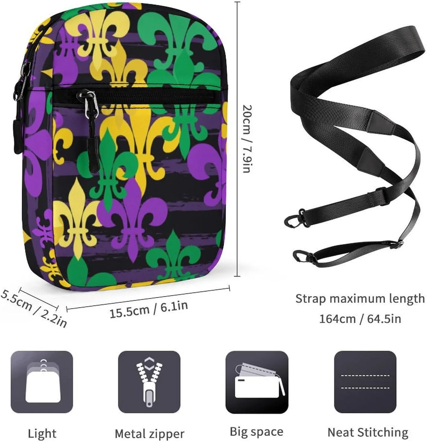 Mens Crossbody Zipper Bag, Small Shoulder Bag Zipper Travel Phone Pouch Wallet Waterproof Mini Purse