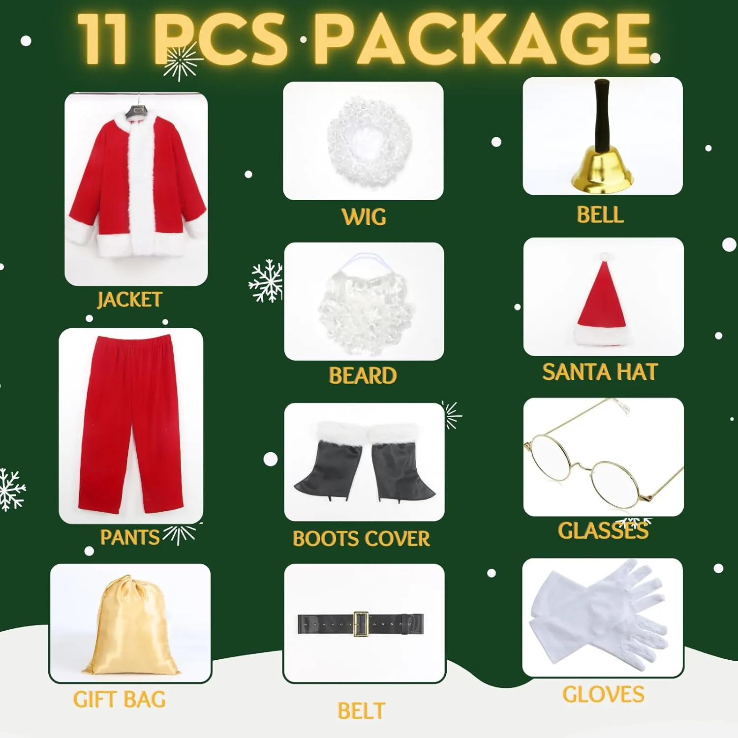 Men's Deluxe Santa Suit 11pc. Christmas Adult Professional Santa Claus Outfit Xmas