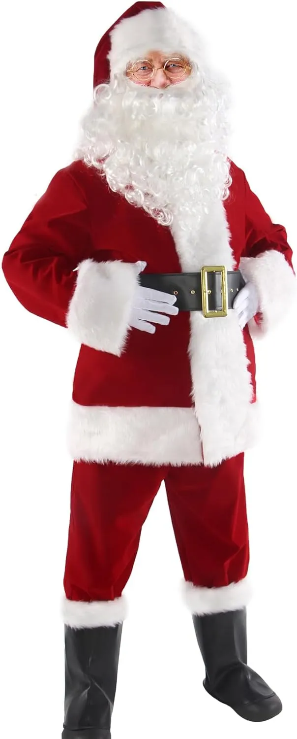 Men's Deluxe Santa Suit 11pc. Christmas Adult Professional Santa Claus Outfit Xmas