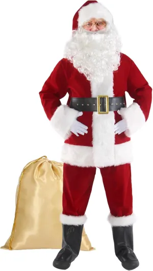 Men's Deluxe Santa Suit 11pc. Christmas Adult Professional Santa Claus Outfit Xmas