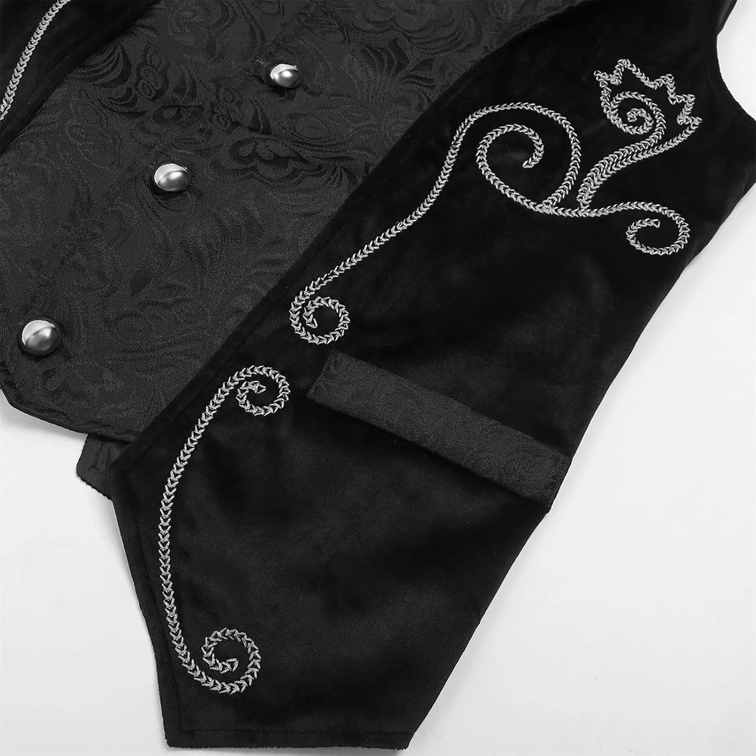 Mens Embroidered Waistcoat Gothic Steampunk Jacket Victorian Black Frock Coat Vintage Button Vest Medieval Costume