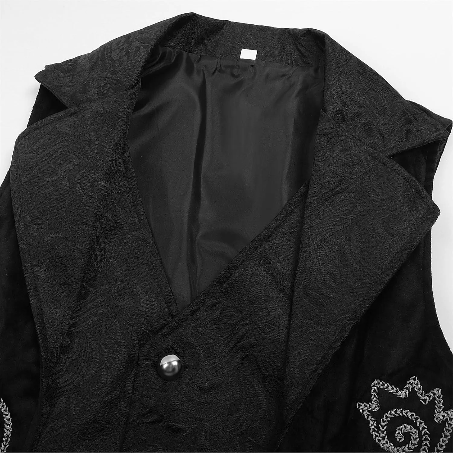 Mens Embroidered Waistcoat Gothic Steampunk Jacket Victorian Black Frock Coat Vintage Button Vest Medieval Costume