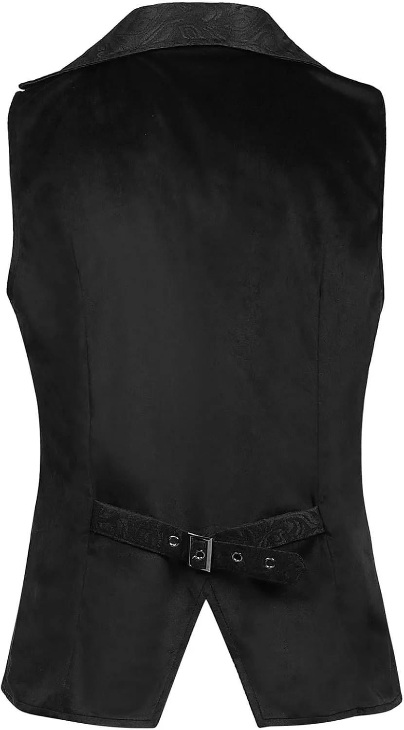 Mens Embroidered Waistcoat Gothic Steampunk Jacket Victorian Black Frock Coat Vintage Button Vest Medieval Costume
