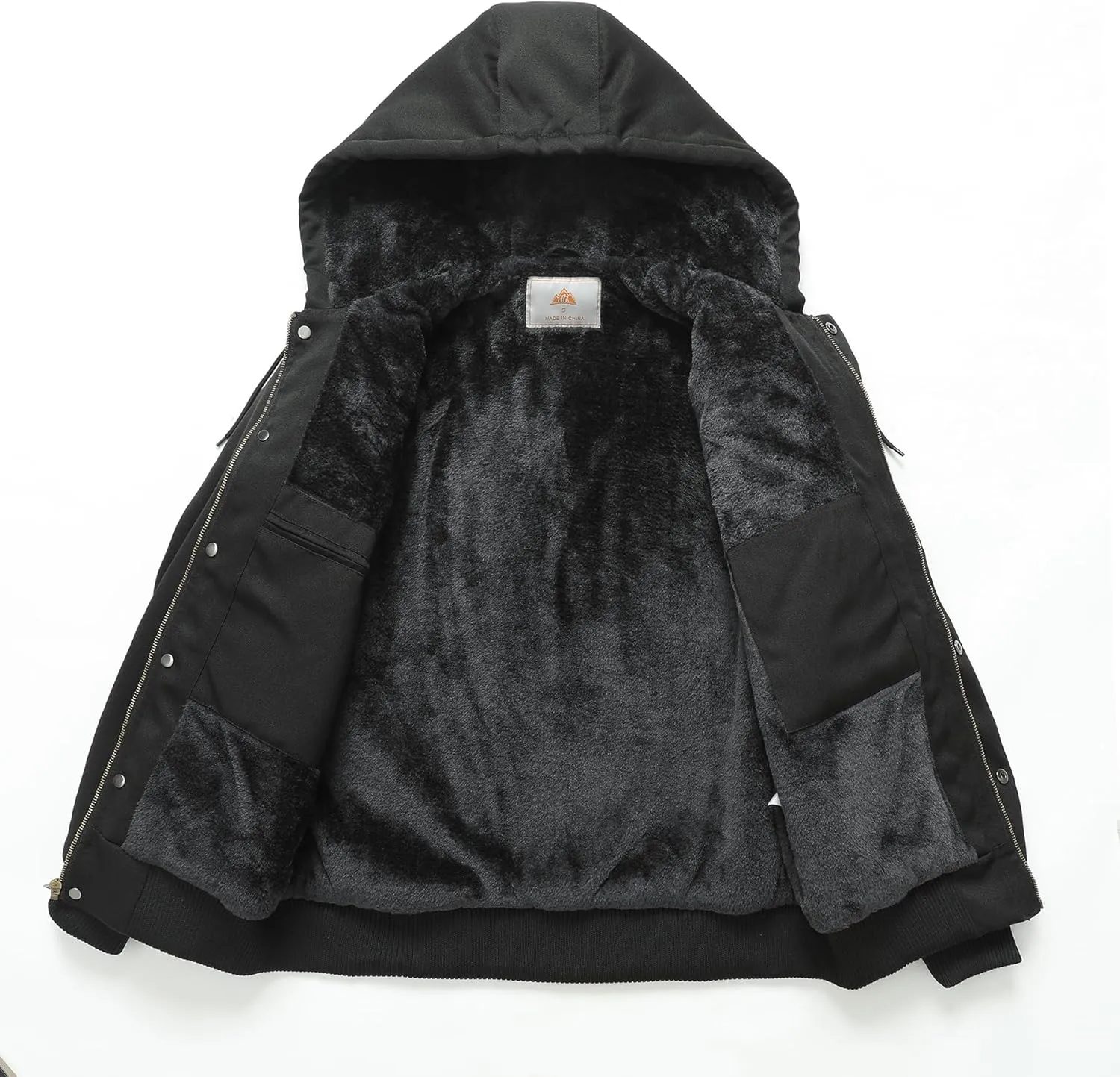 Men's Fit Relaxed Work Coat Fleece Lined Waterproof Workwear Winter Hooded Jacket with Multiple Pockets