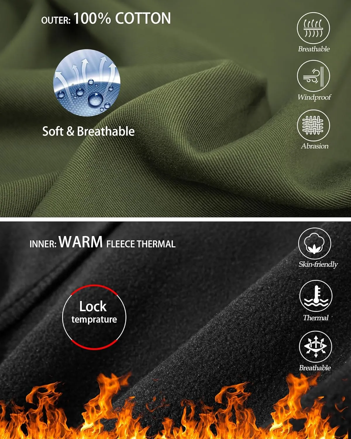 Men's Fleece Lined Hiking Pants, Winter Camo Cargo Pants Army Casual Work Ski Pants for Men with 8 Pockets No Belt