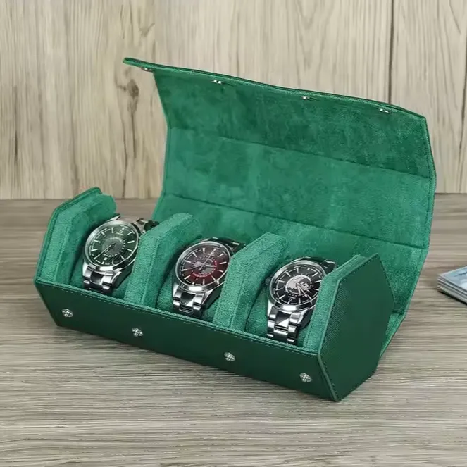 Men's Genuine Leather 3-Slot Watch Display Organizer