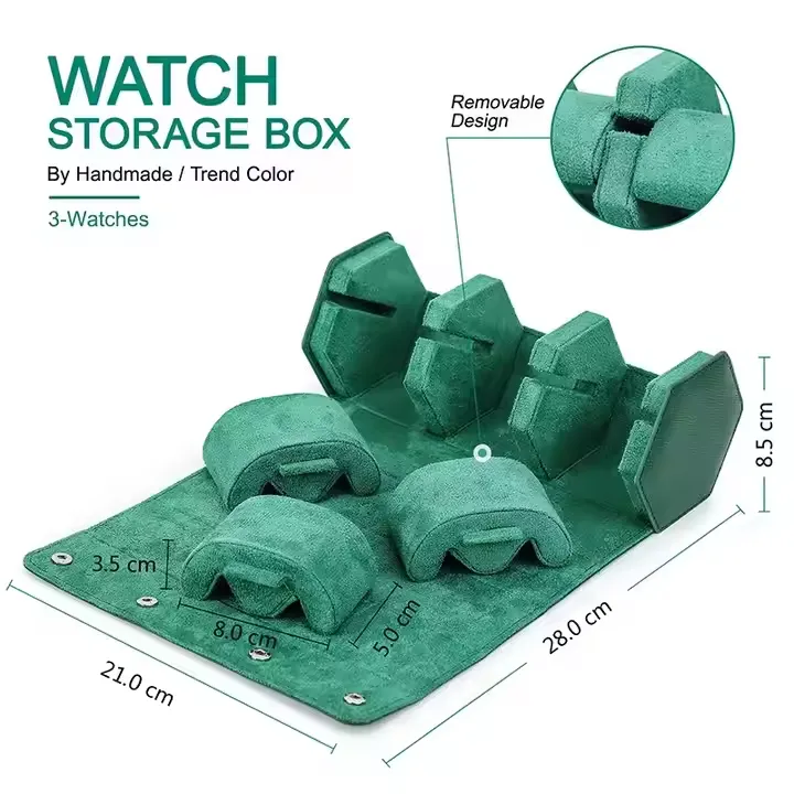 Men's Genuine Leather 3-Slot Watch Display Organizer