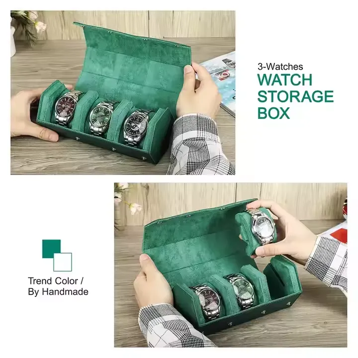 Men's Genuine Leather 3-Slot Watch Display Organizer