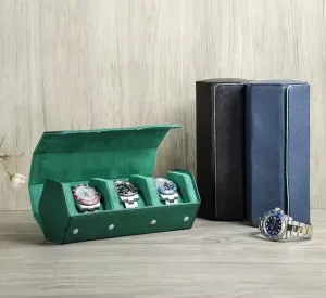 Men's Genuine Leather 3-Slot Watch Display Organizer