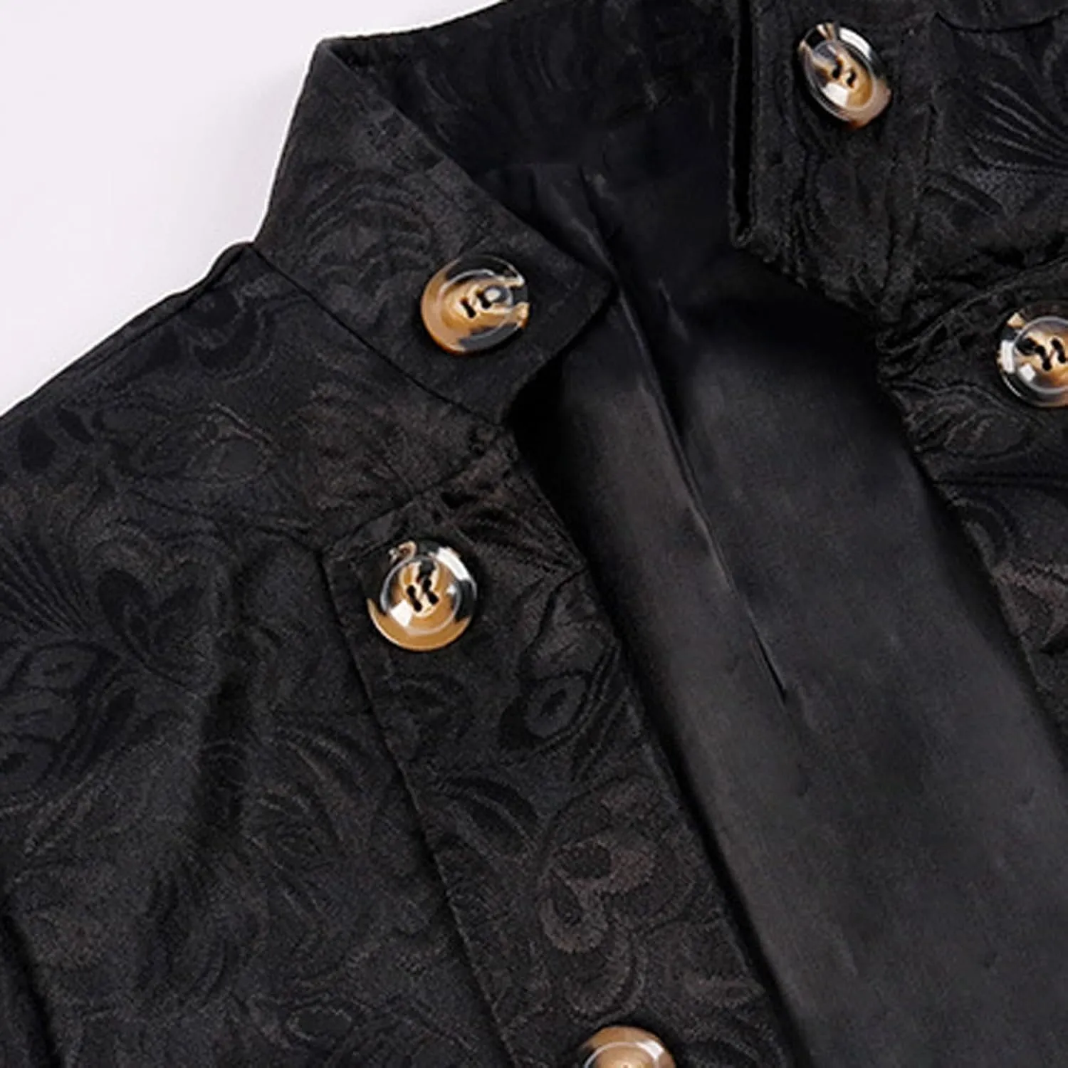 Men's Gothic Jacquard Tailcoat Button Medieval Splicing Tuxedo Coat Standing Collar Court Uniform Victorian Costume