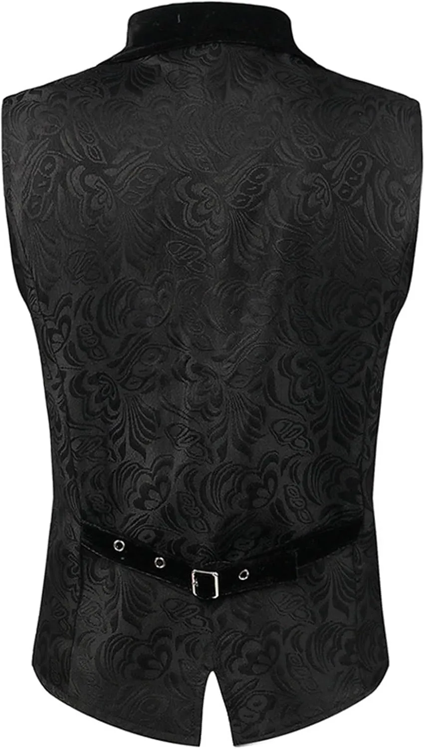 Mens Gothic Jacquard Vest Medieval Tailcoat Waistcoat Court Gown Vintage Slim Frock Coat Sleeveless Halloween Costume