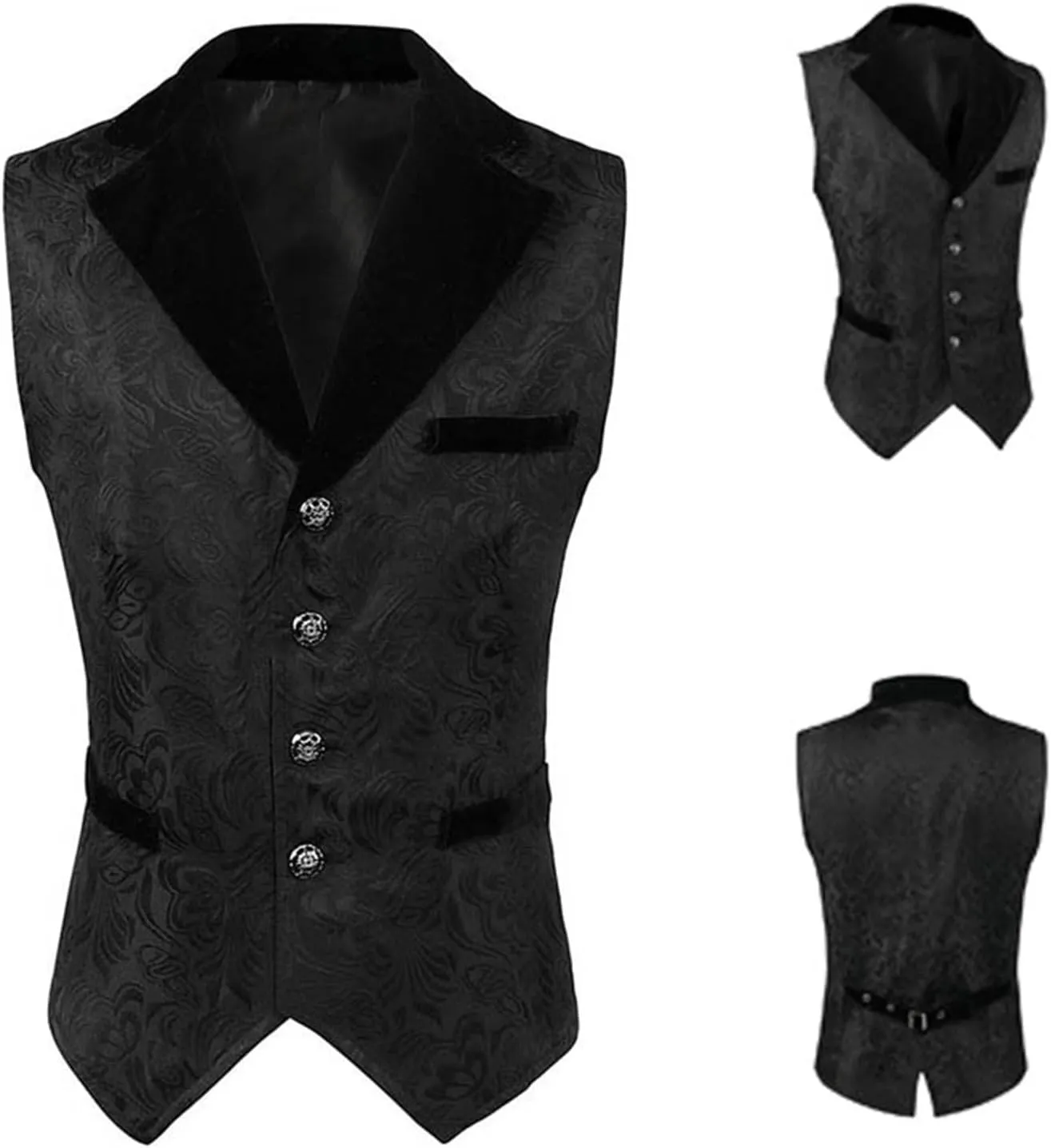 Mens Gothic Jacquard Vest Medieval Tailcoat Waistcoat Court Gown Vintage Slim Frock Coat Sleeveless Halloween Costume