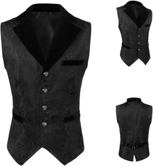 Mens Gothic Jacquard Vest Medieval Tailcoat Waistcoat Court Gown Vintage Slim Frock Coat Sleeveless Halloween Costume