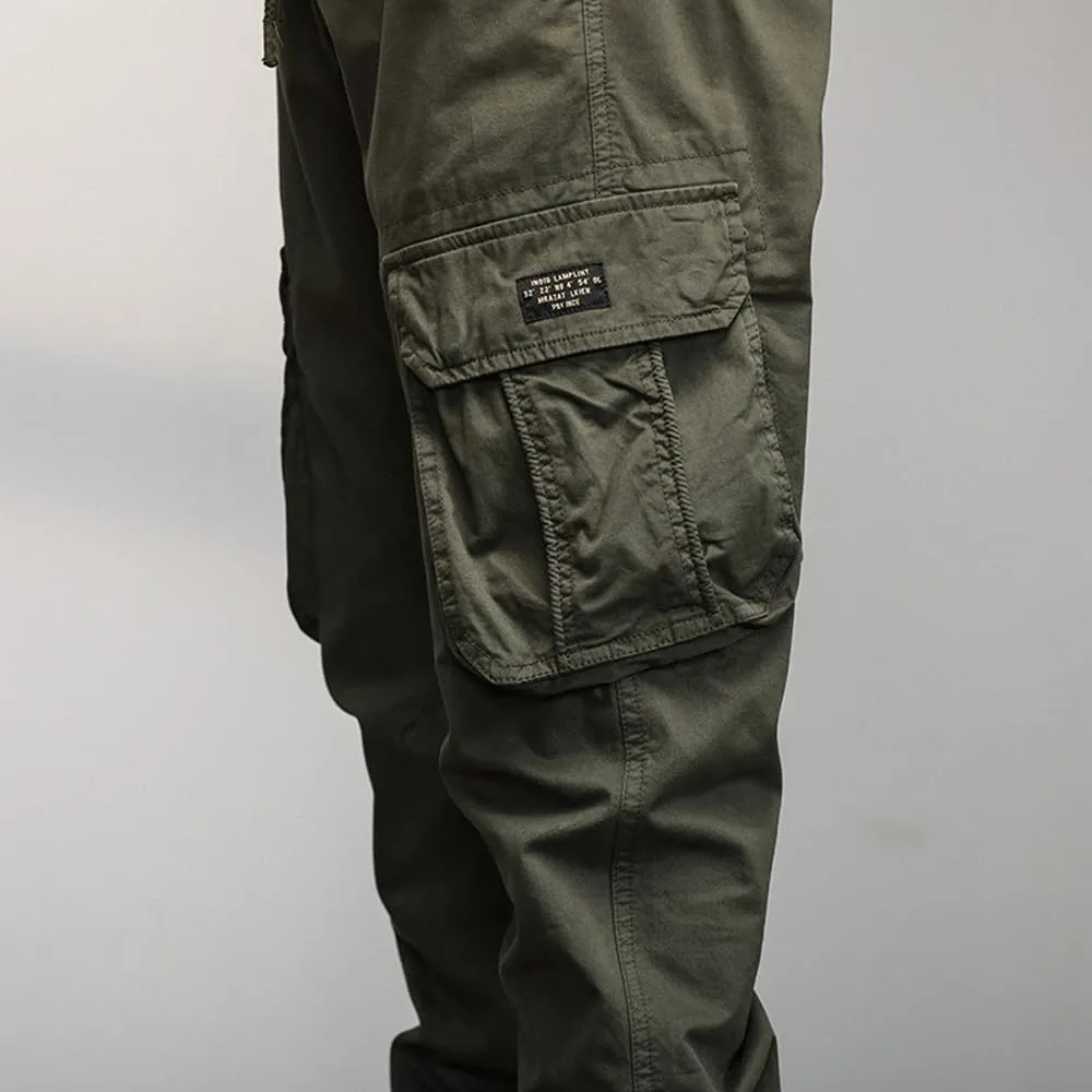 Men's Military Cargo Pants Drawstring Cotton Multi Pockets Regular Fit Work Pants