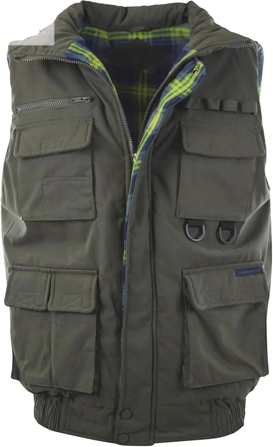 Men's Multiple Pocket Water Resistant Poplin Shell Polar Fleece Lined Padded Utility Vest