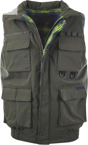 Men's Multiple Pocket Water Resistant Poplin Shell Polar Fleece Lined Padded Utility Vest
